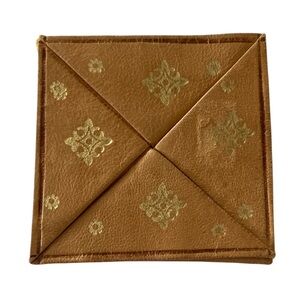 Vintage Italian Florentine Gold Embossed Brown Leather Square Folding Coin Pouch